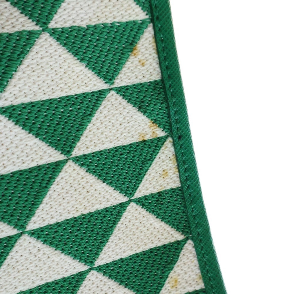 PRADA(プラダ) シンボル エンブロイダリー ミニ 2WAYバッグ ハンドバッグ ショルダーバッグ キャンバス×レザー ホワイト×グリーン ゴールド金具 1BA355