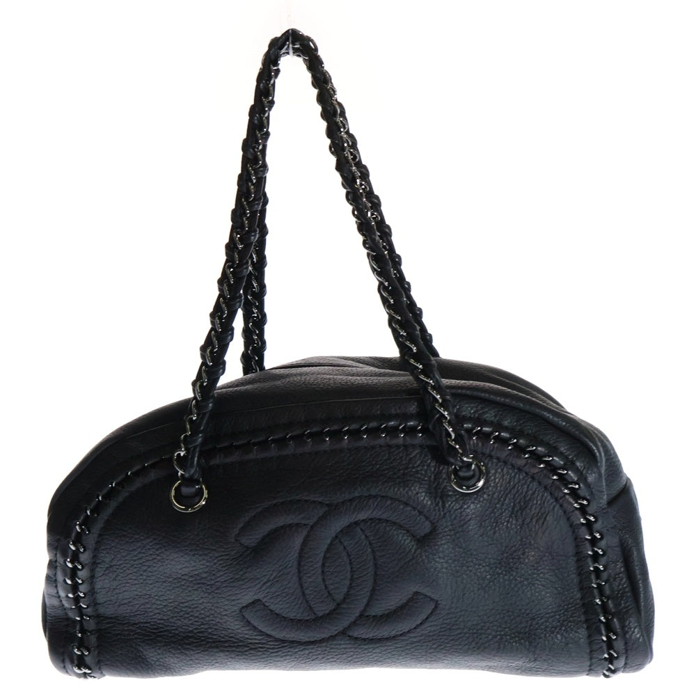CHANEL(シャネル) ココマーク ラグジュアリーボストン ハンドバッグ ブラック チェーン ラム ガンメタ金具