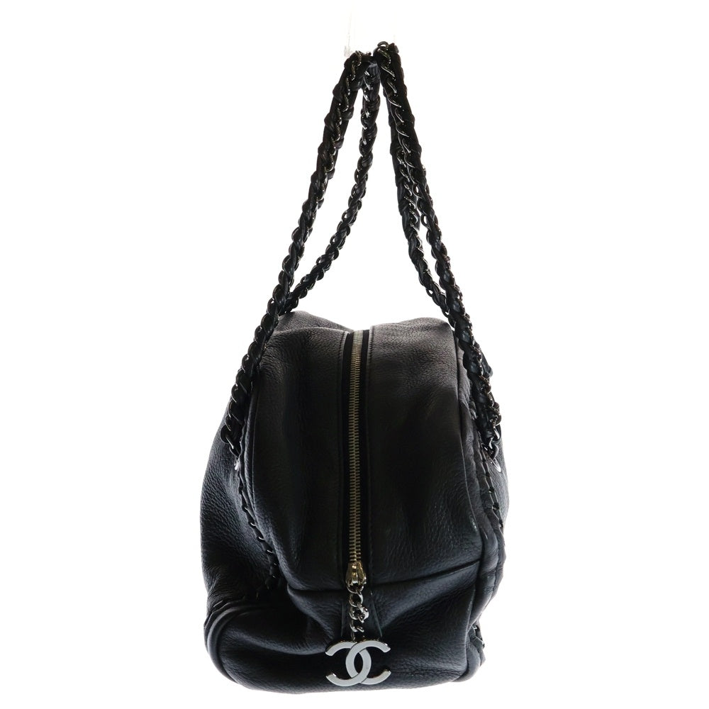 CHANEL(シャネル) ココマーク ラグジュアリーボストン ハンドバッグ ブラック チェーン ラム ガンメタ金具