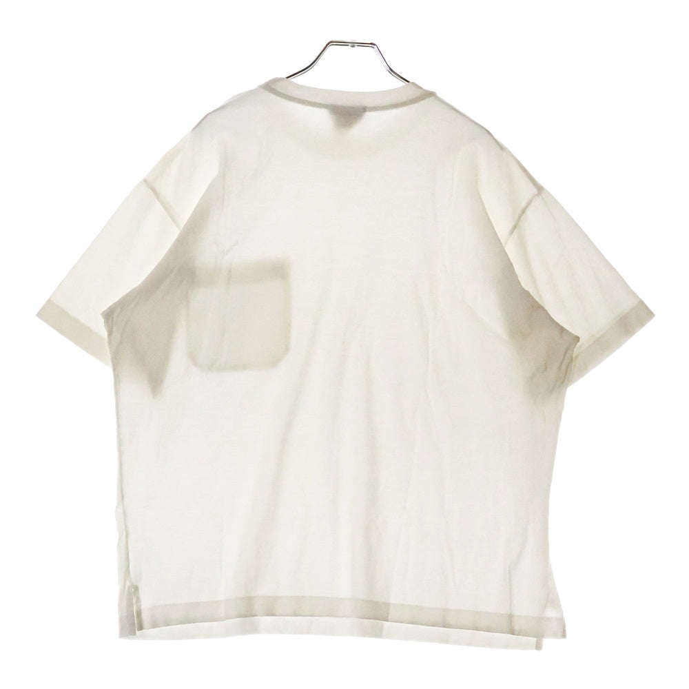 HERMES(エルメス) Hロゴ刺繍 コットンクルーネックカットソー 半袖ポケットTシャツ ホワイト
