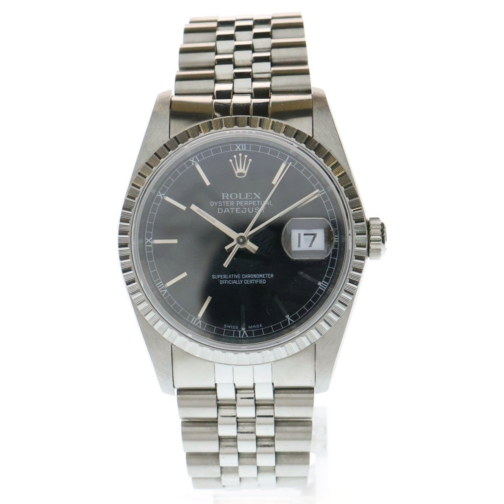 ROLEX(ロレックス) 16220 デイトジャスト 黒文字盤 ジュビリーブレス ステンレス 自動巻き SS/AT L番 腕時計