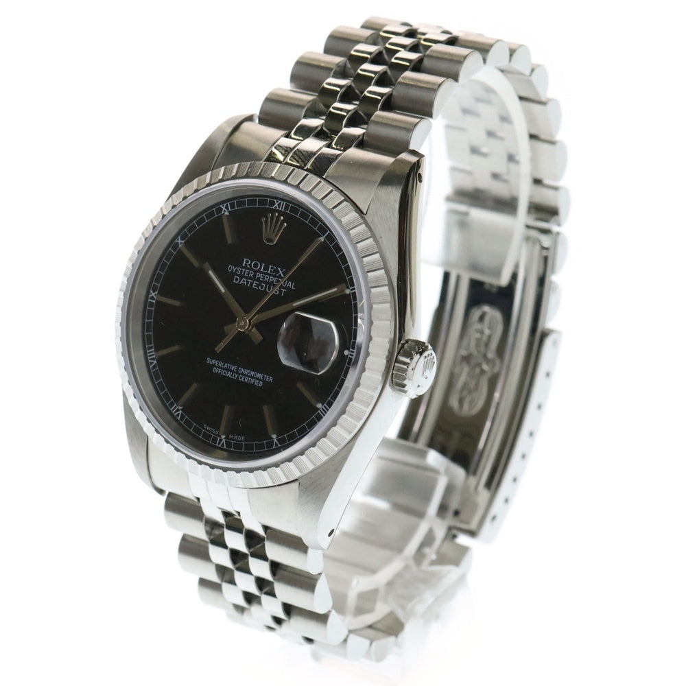 ROLEX(ロレックス) 16220 デイトジャスト 黒文字盤 ジュビリーブレス ステンレス 自動巻き SS/AT L番 腕時計