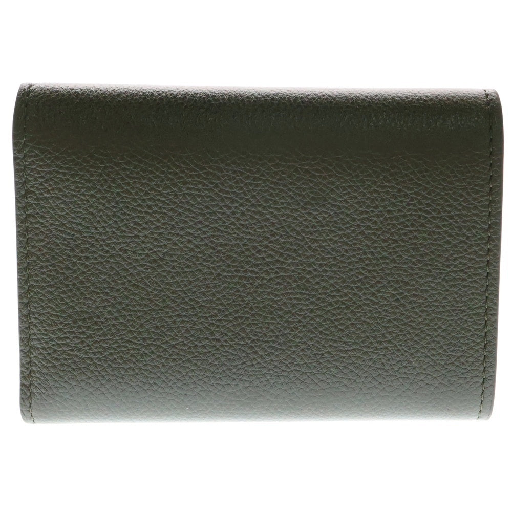 LOEWE(ロエベ) ぺブル バーティカル アナグラムロゴ カーフスキン レザー スモール コンパクトウォレット 三つ折り財布 ゴールド金具 カーキ/オリーブ