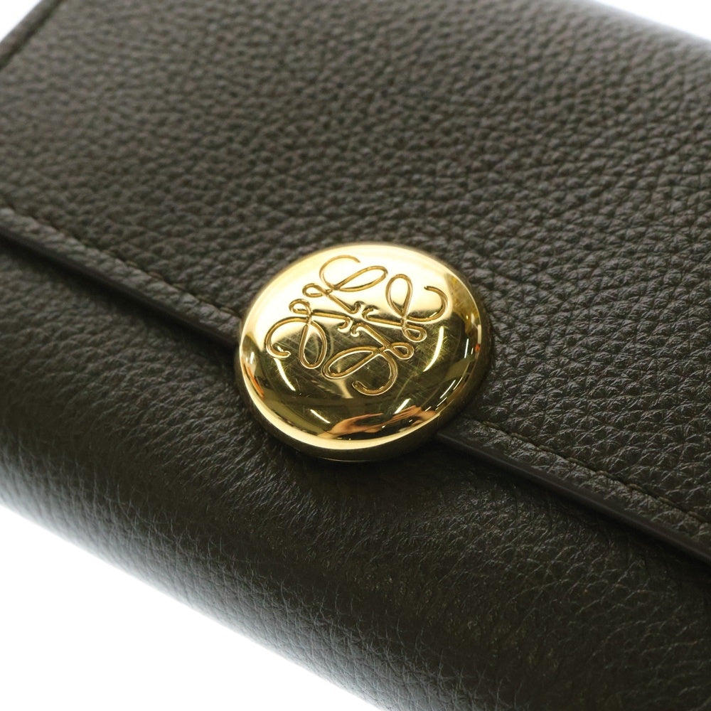LOEWE(ロエベ) ぺブル バーティカル アナグラムロゴ カーフスキン レザー スモール コンパクトウォレット 三つ折り財布 ゴールド金具 カーキ/オリーブ