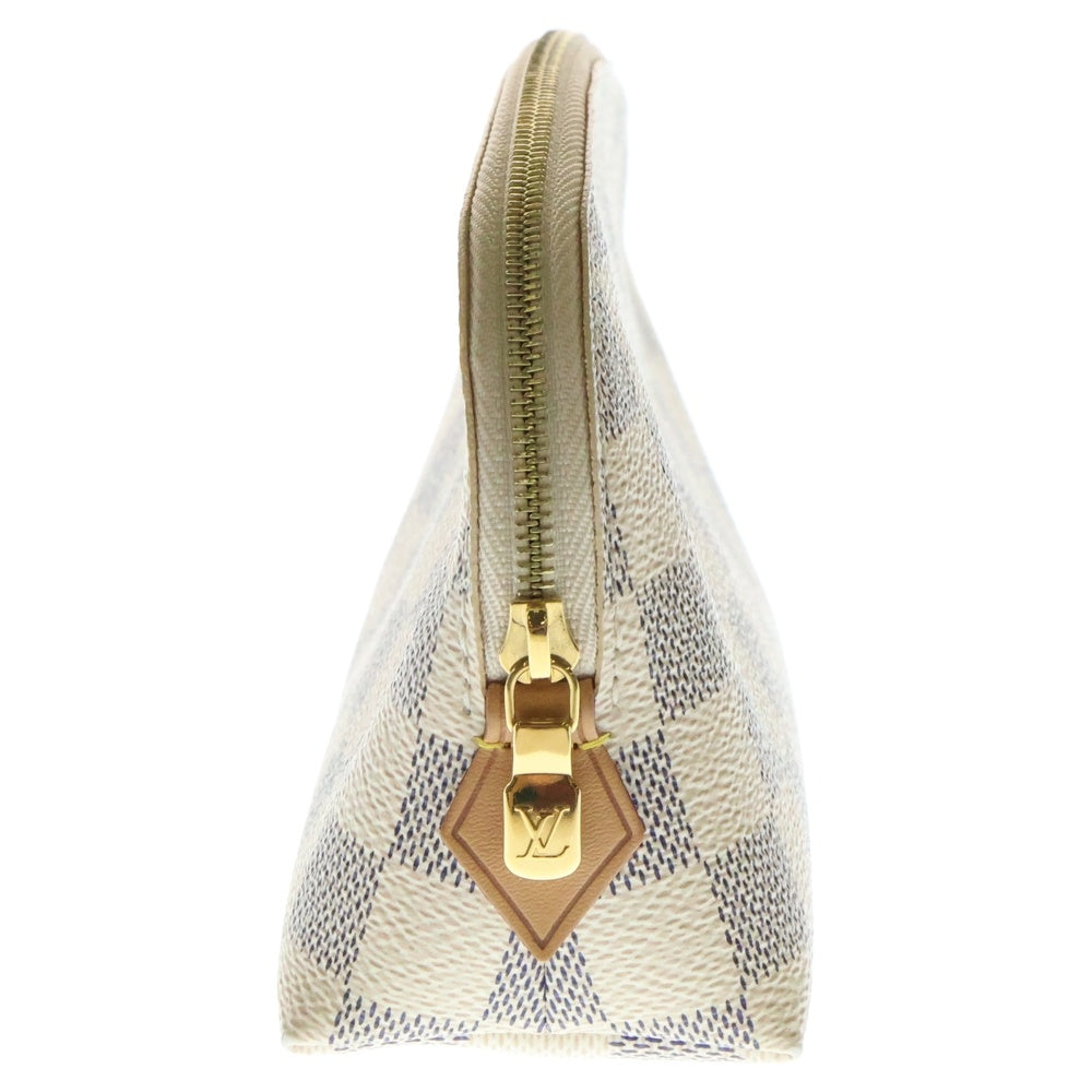 LOUIS VUITTON(ルイヴィトン) ダミエ・アズール ポシェット・コスメティック ポーチ ケース ホワイト レザー×PVC ゴールド金具 N60024