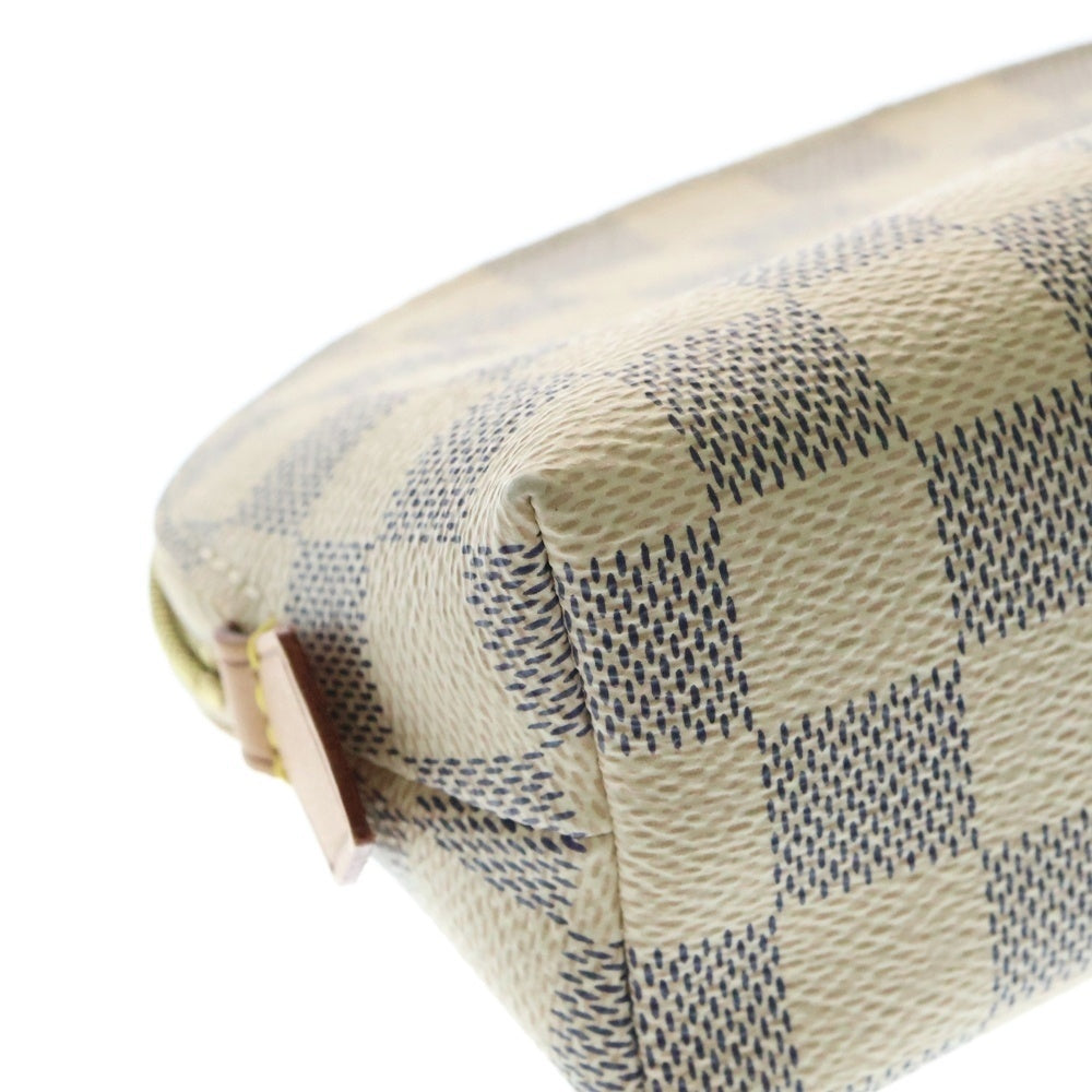 LOUIS VUITTON(ルイヴィトン) ダミエ・アズール ポシェット・コスメティック ポーチ ケース ホワイト レザー×PVC ゴールド金具 N60024
