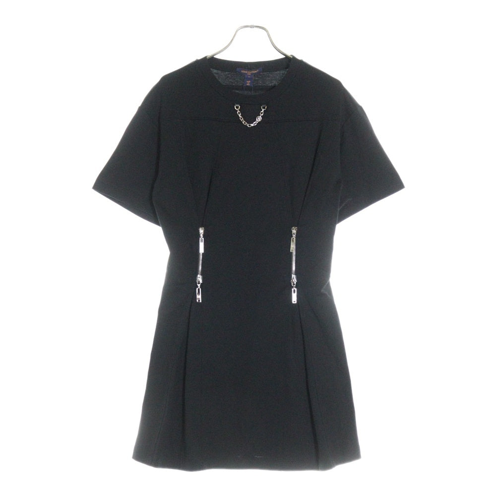 LOUIS VUITTON(ルイヴィトン) 25SS LVロゴチェーン ジッパーウエストデザイン 半袖Tシャツ カットソー ワンピース ドレス シルバー金具 ブラック レディース RW251WW UOL FSJD01