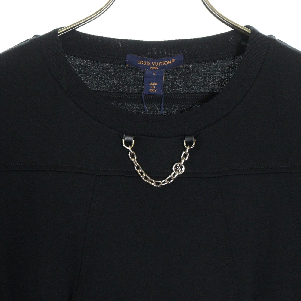 LOUIS VUITTON(ルイヴィトン) 25SS LVロゴチェーン ジッパーウエストデザイン 半袖Tシャツ カットソー ワンピース ドレス シルバー金具 ブラック レディース RW251WW UOL FSJD01
