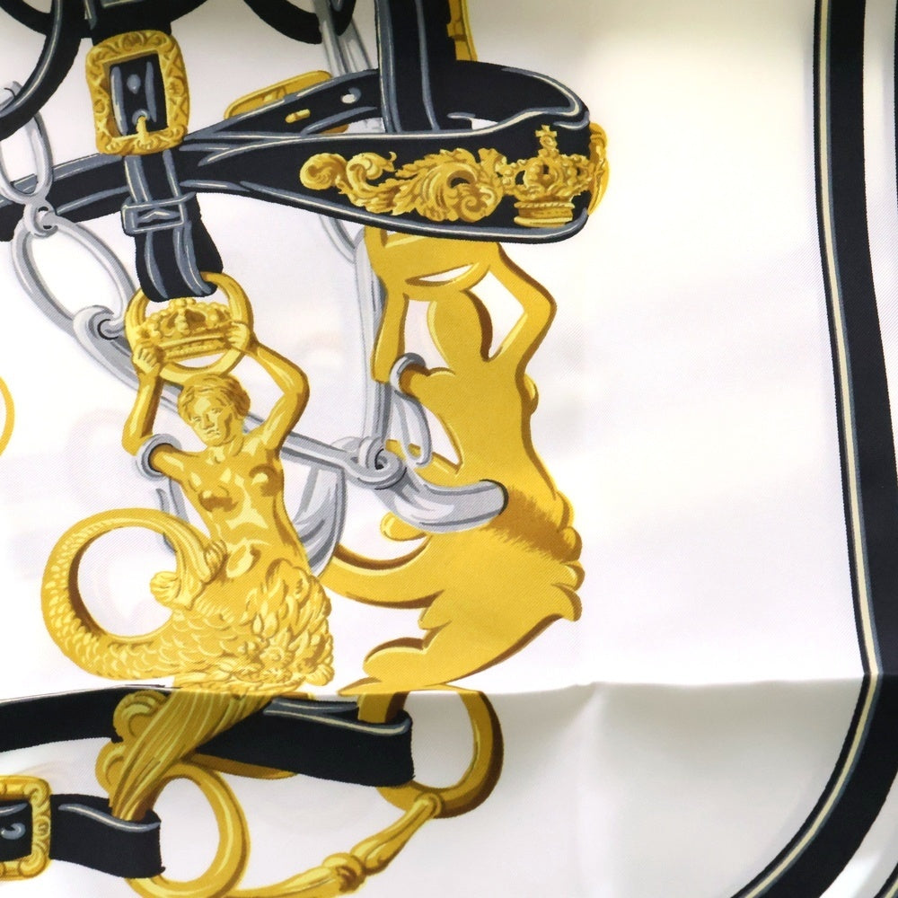 HERMES(エルメス) カレ90 ブリッド・ドゥ・ガラ スカーフ ブラック×ホワイト シルク
