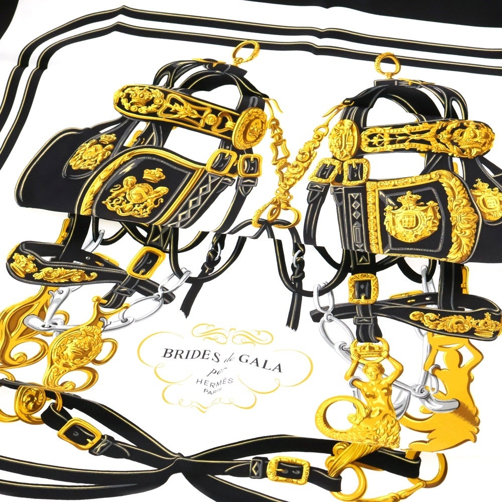 HERMES(エルメス) カレ90 ブリッド・ドゥ・ガラ スカーフ ブラック×ホワイト シルク