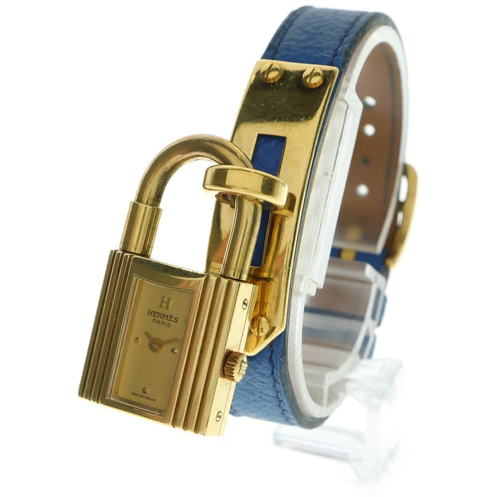 HERMES(エルメス) ケリーウォッチ パドロック カナデ ゴールド文字盤 レザーベルト クォーツ 腕時計 ゴールド/ブルー 〇U刻印