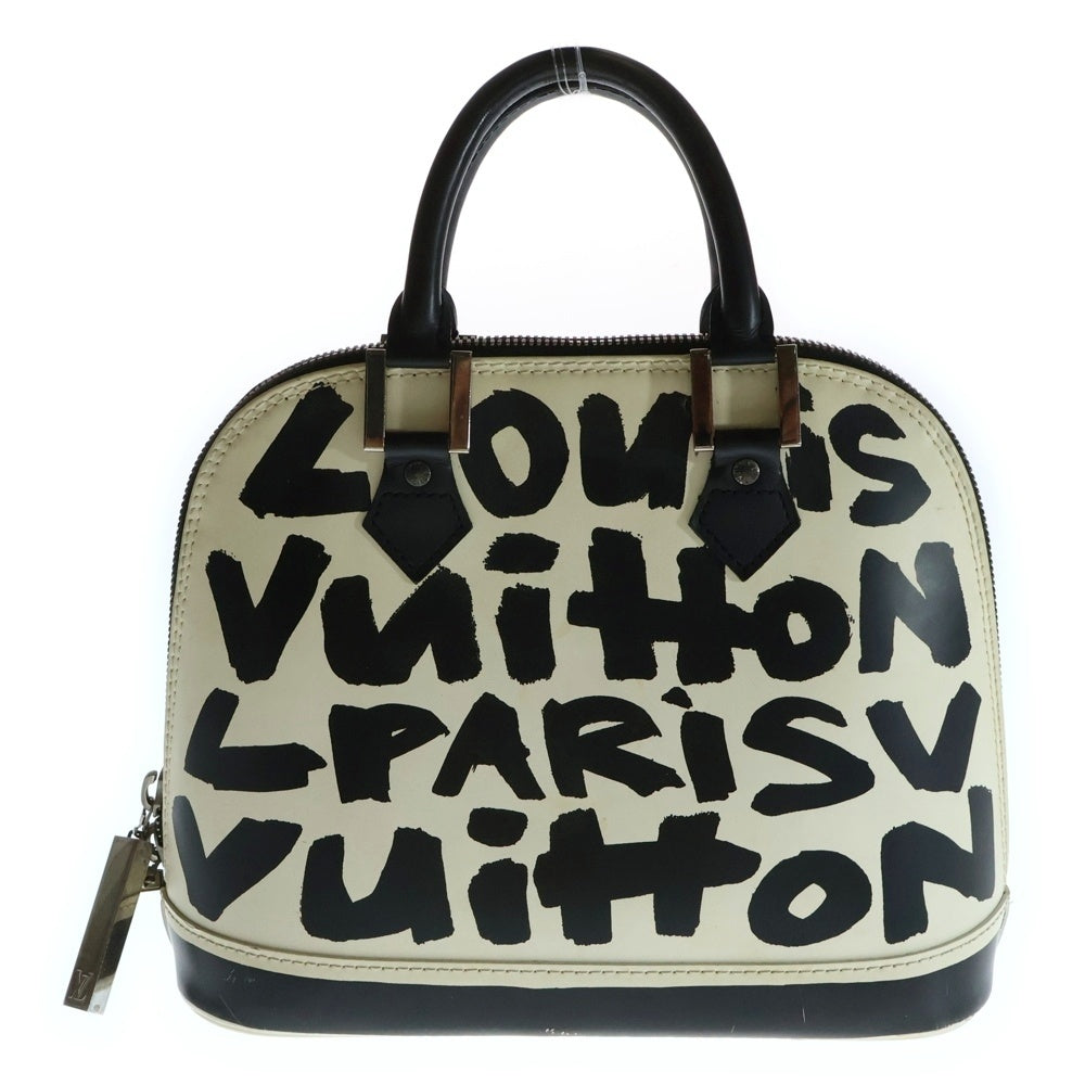 LOUIS VUITTON(ルイヴィトン) アルマMM グラフィティ レザー ハンドバッグ シルバー金具 ホワイト/ブラック M92179