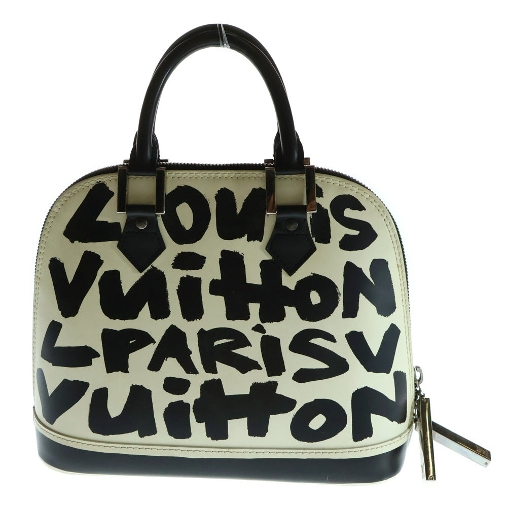 LOUIS VUITTON(ルイヴィトン) アルマMM グラフィティ レザー ハンドバッグ シルバー金具 ホワイト/ブラック M92179