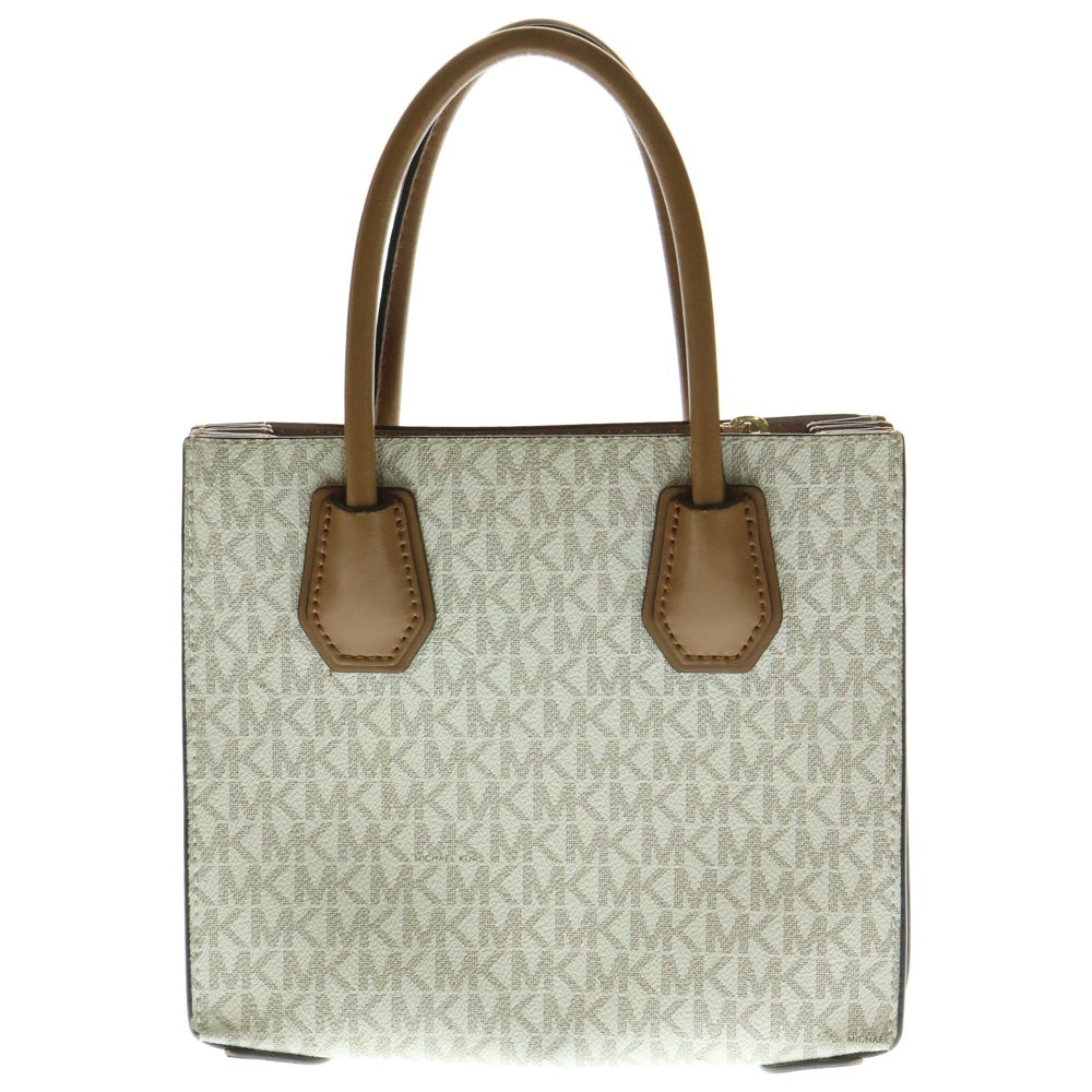MICHAEL KORS(マイケルコース) MKシグネチャー ハンドバッグ ミニトートバッグ ブラウン×ホワイト ゴールド金具 PVC×レザー