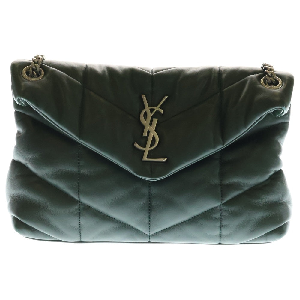 SAINT LAURENT PARIS(サンローランパリ) ルル パファー ショルダーバッグ ハンドバッグ チェーンバッグ シルバー金具 グリーン レザー 577476