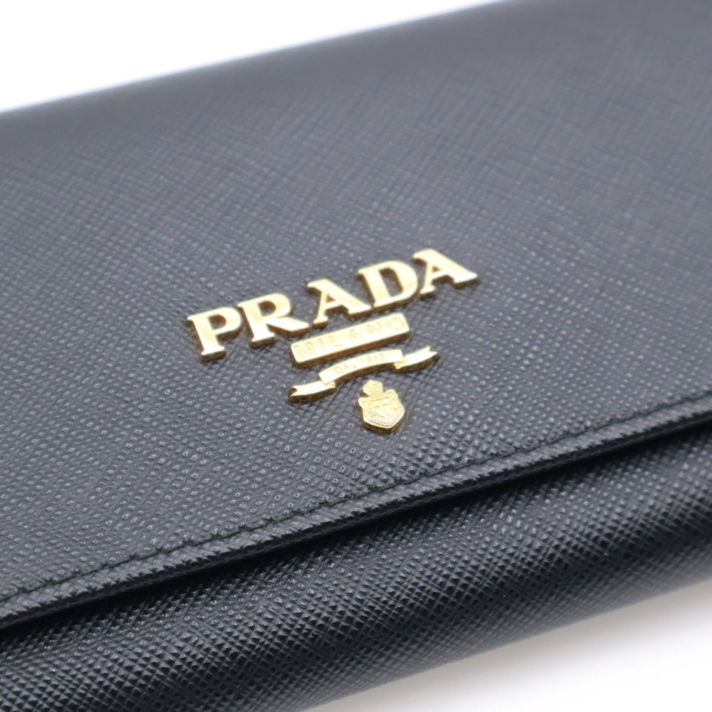 PRADA(プラダ) サフィアーノ ロゴ レザーロングウォレット 二つ折り長財布 1MH132 ブラック