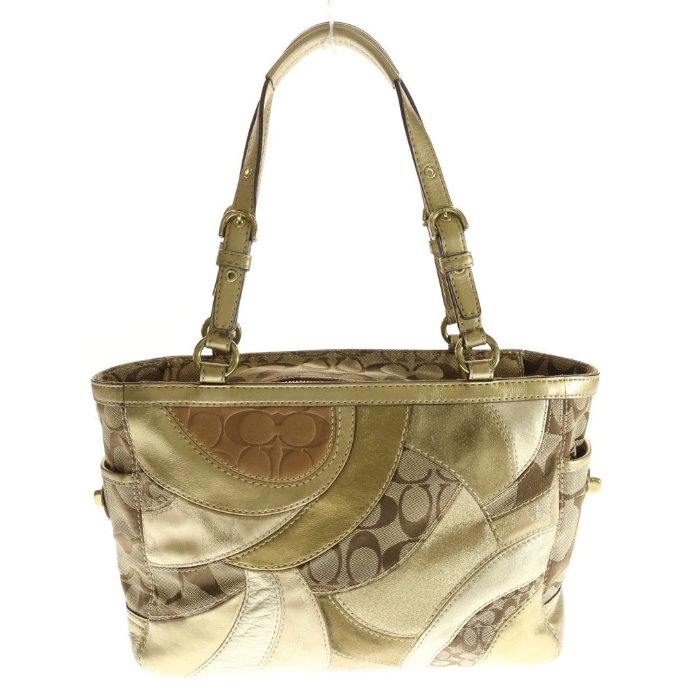 COACH(コーチ) シグネチャー キャンバス メタリックレザー ハンド トートバッグ ベージュ/ゴールド レディース 12740
