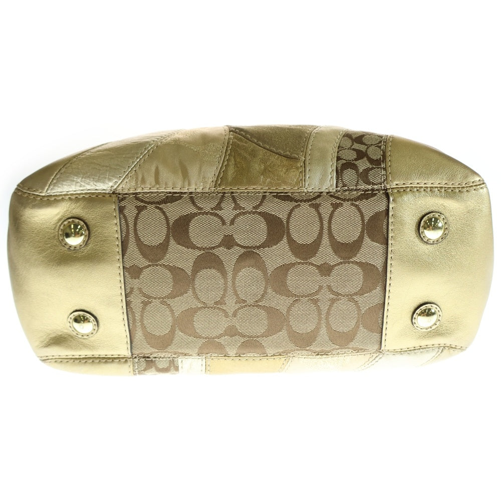 COACH(コーチ) シグネチャー キャンバス メタリックレザー ハンド トートバッグ ベージュ/ゴールド レディース 12740