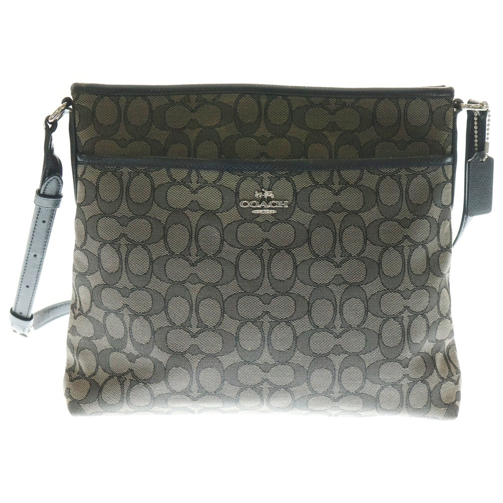 COACH(コーチ) シグネチャー ショルダーバッグ サコッシュ ブラック×ダークブラウン レザー×キャンバス シルバー金具