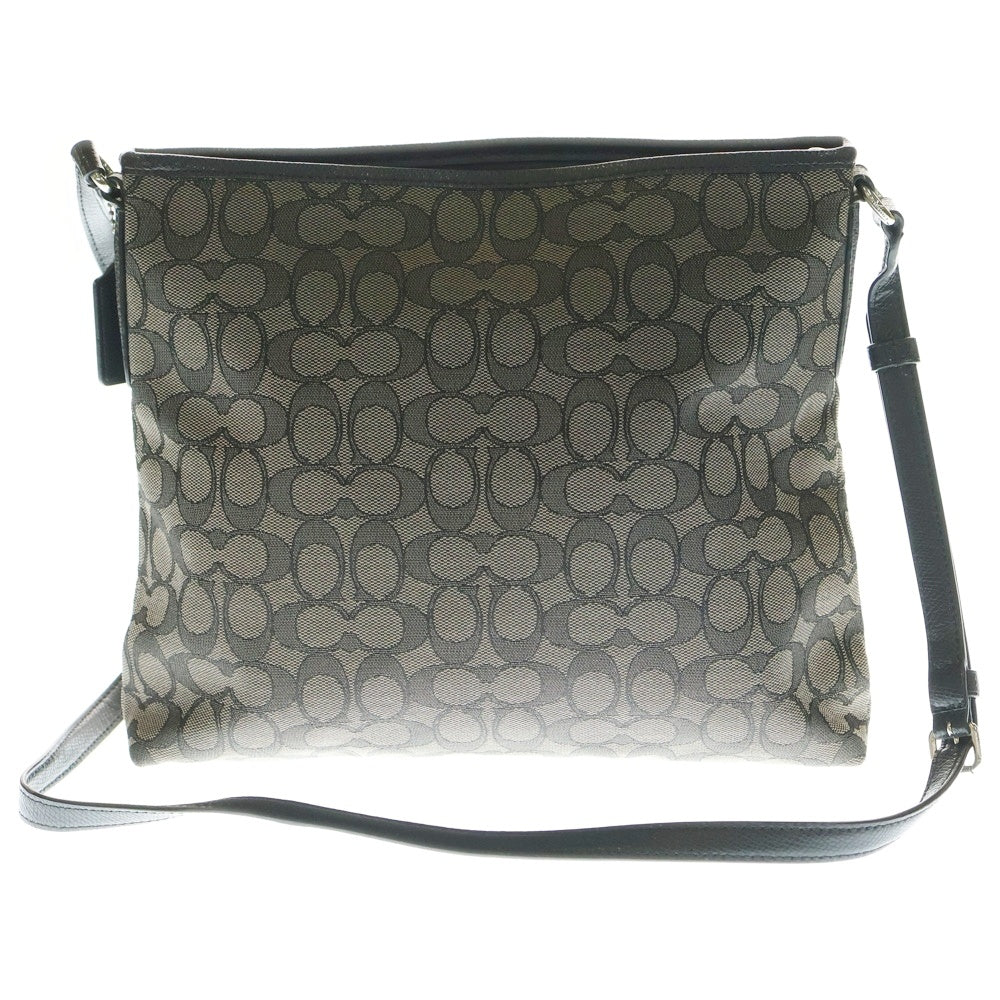 COACH(コーチ) シグネチャー ショルダーバッグ サコッシュ ブラック×ダークブラウン レザー×キャンバス シルバー金具