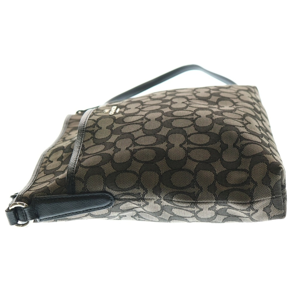 COACH(コーチ) シグネチャー ショルダーバッグ サコッシュ ブラック×ダークブラウン レザー×キャンバス シルバー金具