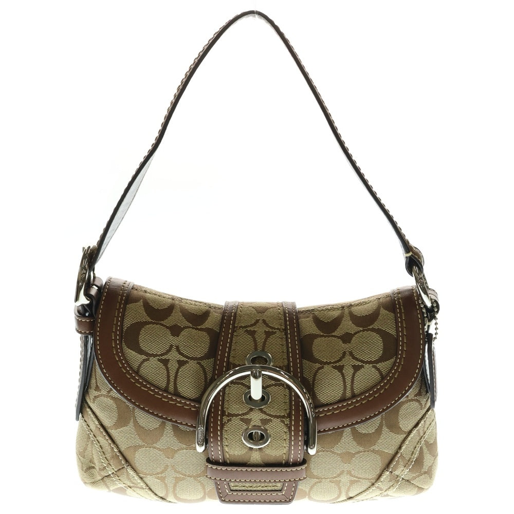 COACH(コーチ) シグネチャー ワンショルダーバッグ ハンドバッグ ブラウン×ベージュ レザー×キャンバス シルバー金具