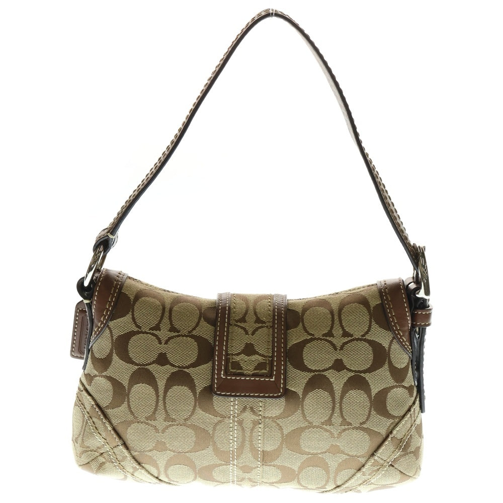 COACH(コーチ) シグネチャー ワンショルダーバッグ ハンドバッグ ブラウン×ベージュ レザー×キャンバス シルバー金具