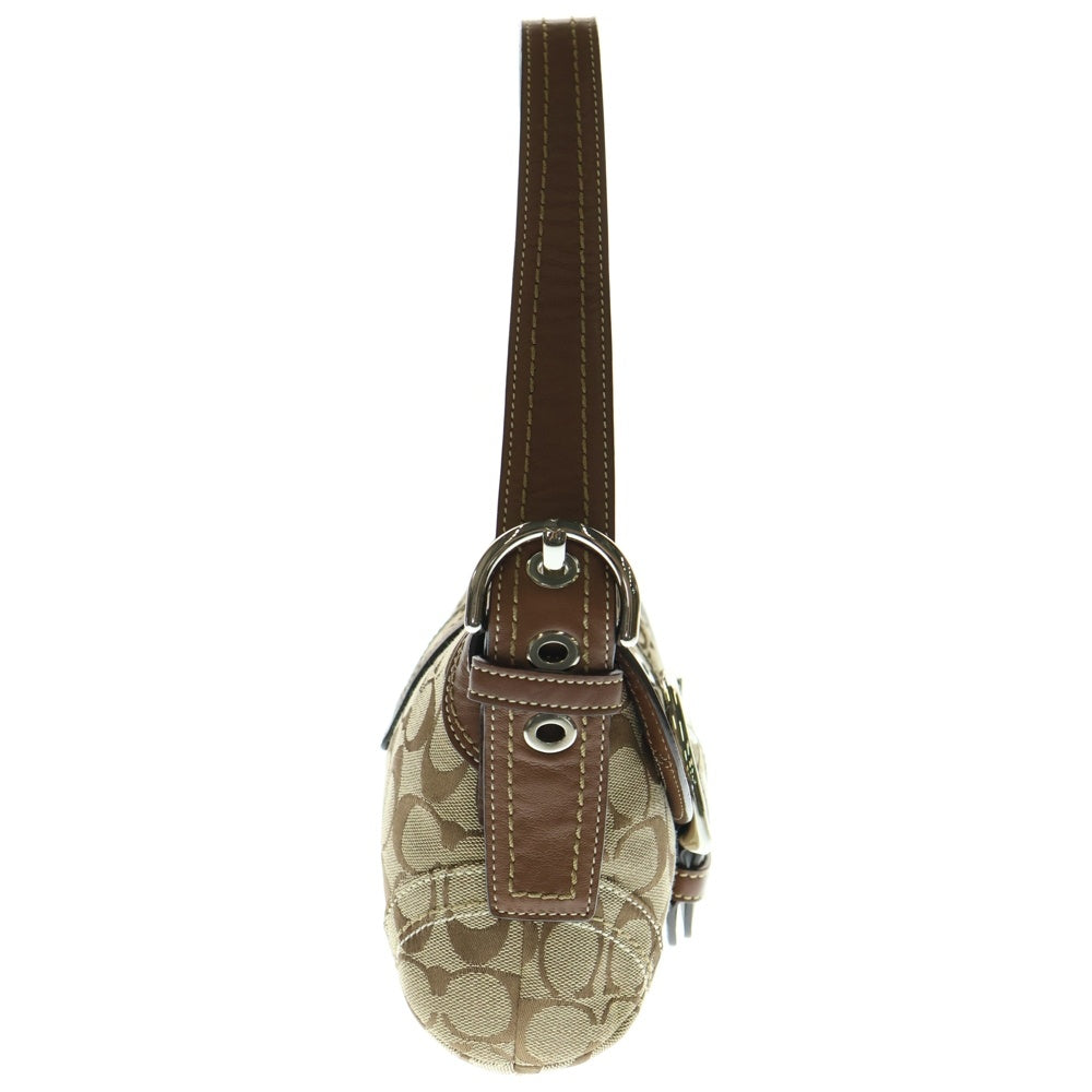 COACH(コーチ) シグネチャー ワンショルダーバッグ ハンドバッグ ブラウン×ベージュ レザー×キャンバス シルバー金具