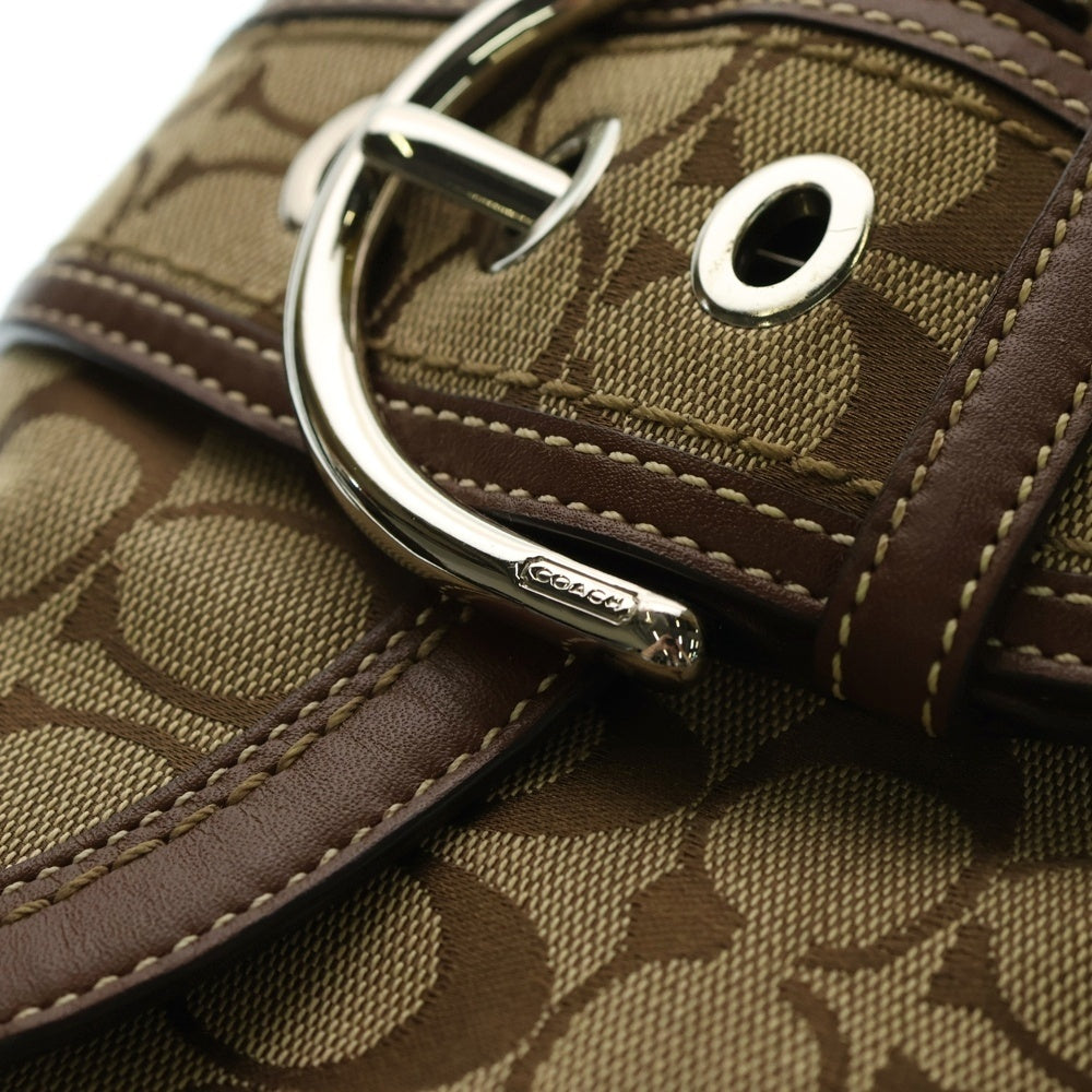 COACH(コーチ) シグネチャー ワンショルダーバッグ ハンドバッグ ブラウン×ベージュ レザー×キャンバス シルバー金具