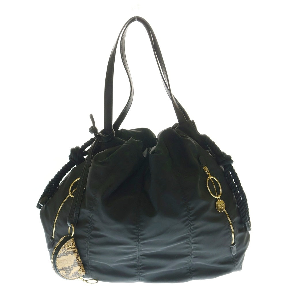 SEE BY CHLOE(シーバイクロエ) トートバッグ ハンドバッグ 巾着バッグ ブラック レザー×ナイロン ゴールド金具