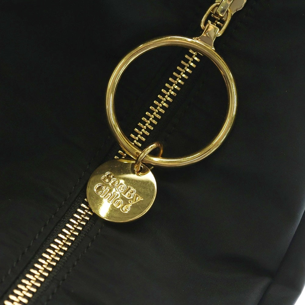 SEE BY CHLOE(シーバイクロエ) トートバッグ ハンドバッグ 巾着バッグ ブラック レザー×ナイロン ゴールド金具