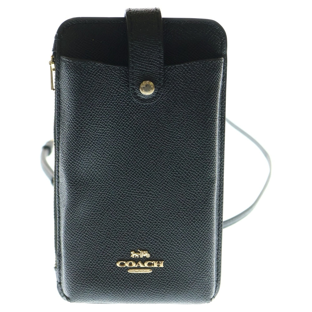 COACH(コーチ) チェーンショルダーバッグ ミニバッグ フォンポーチ フォンショルダー ブラック レザー ゴールド金具