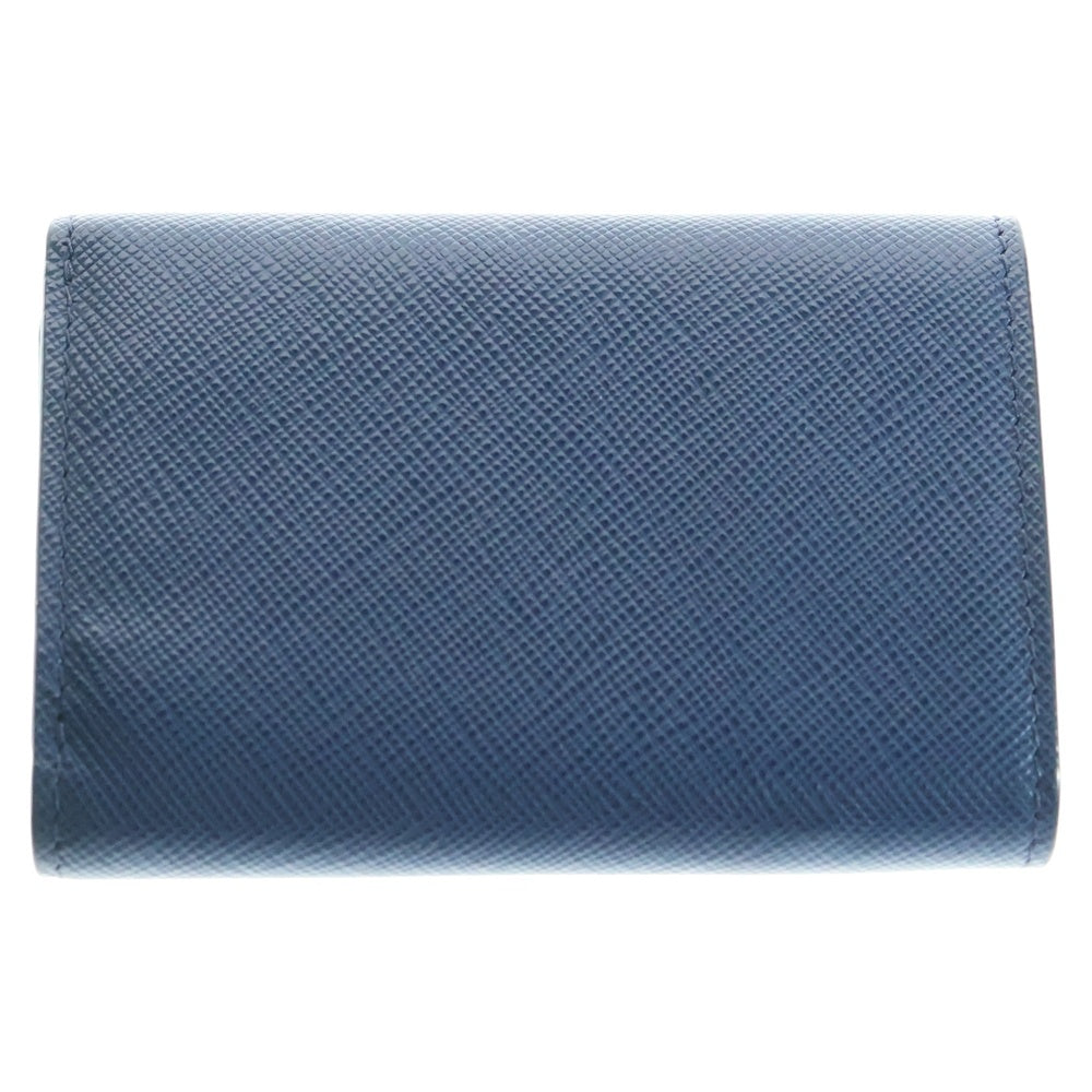 PRADA(プラダ) サフィアーノ 三つ折り財布 コンパクトウォレット コインケース ゴールド金具 ネイビー レザー 1MH021