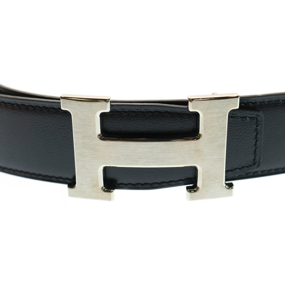 HERMES(エルメス) コンスタンス Hロゴバックル リバーシブル レザーベルト シルバー金具 ブラック/ブラウン D刻印