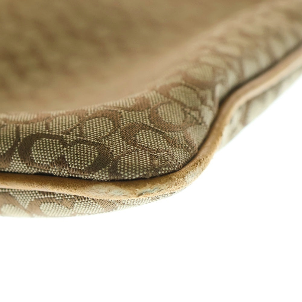 COACH(コーチ) シグネチャーショルダーバッグ ミニバッグ フォンショルダー フォンポーチ ブラウン キャメル レザー×キャンバス シルバー金具