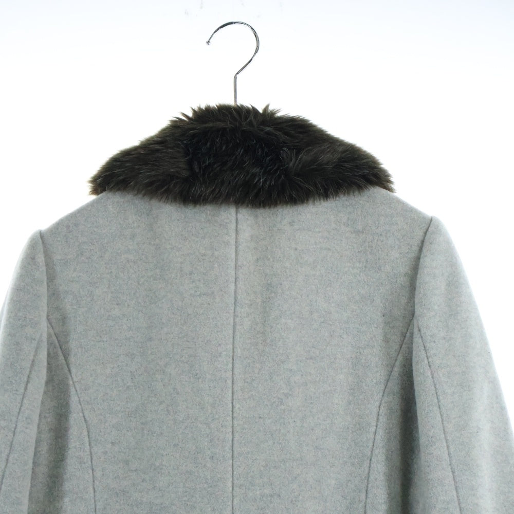 BURBERRY BLUE LABEL(バーバリーブルーレーベル) フェイクファー ウール フロントフック ロングジャケット コート グレー レディース FCF77-810