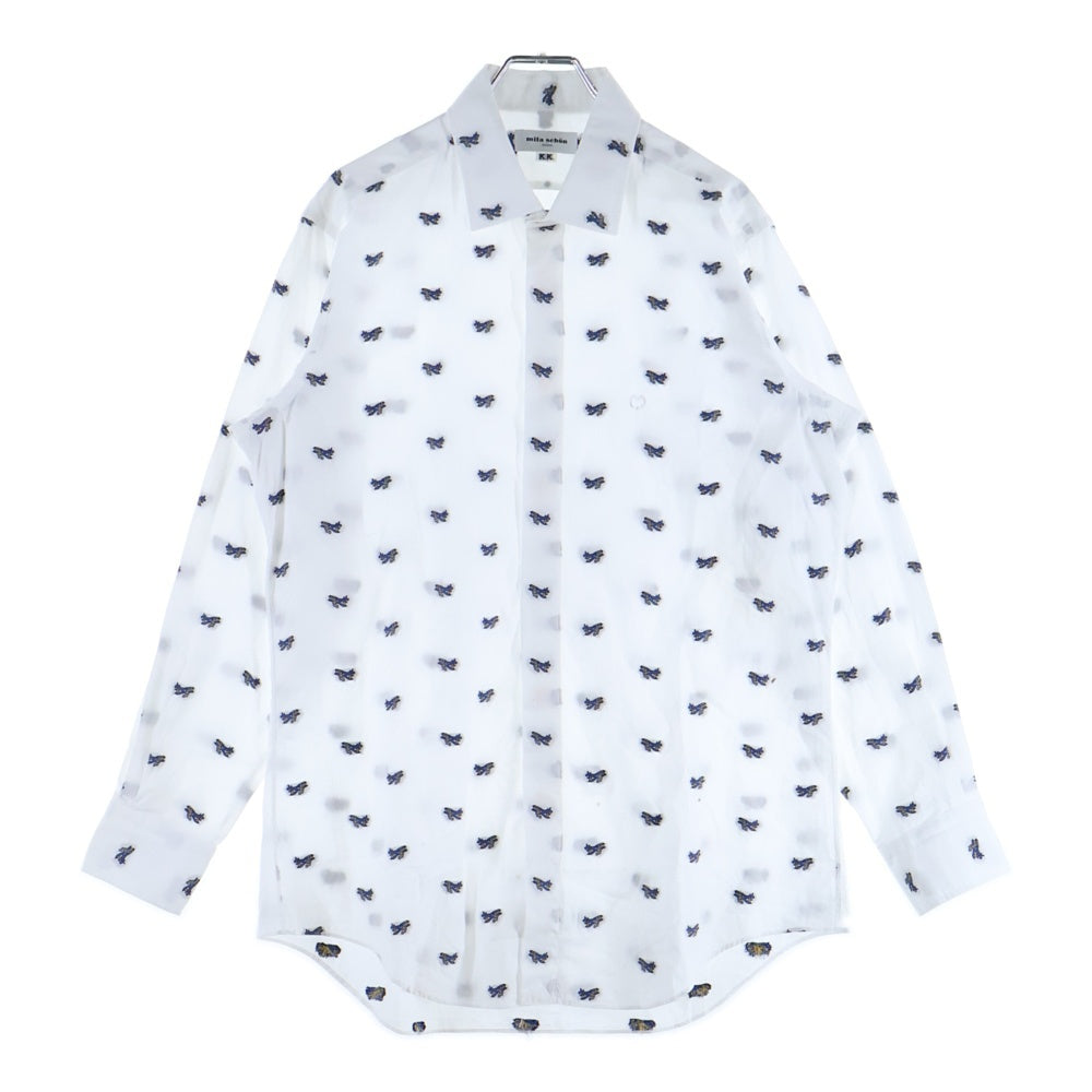 Mila Schoen(ミラショーン) 長袖刺繍シャツ 飛行機 ホワイト