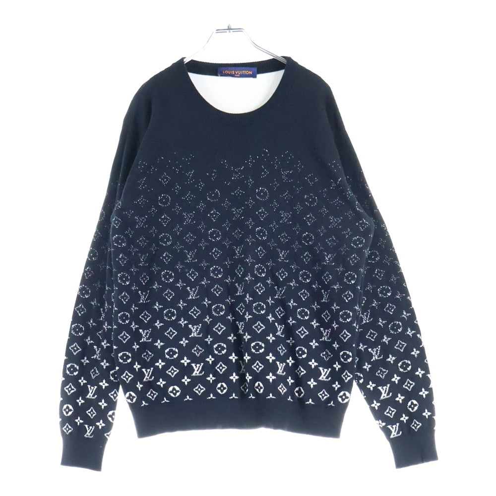 LOUIS VUITTON(ルイヴィトン) 22SS モノグラム グラディエント 総柄ジャガード クルーネック ロングスリーブ 長袖 コットン ニット セーター ブラック RM221Q USO HKN44W