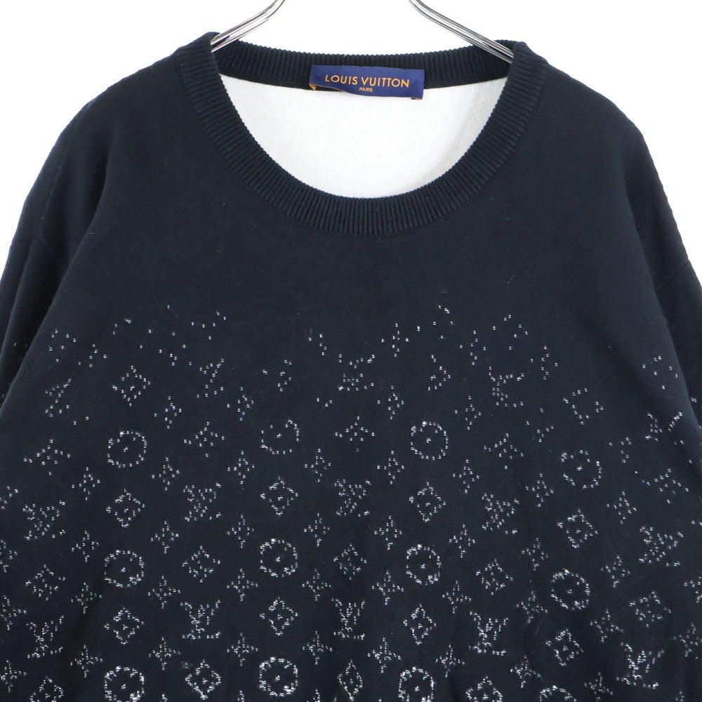 LOUIS VUITTON(ルイヴィトン) 22SS モノグラム グラディエント 総柄ジャガード クルーネック ロングスリーブ 長袖 コットン ニット セーター ブラック RM221Q USO HKN44W