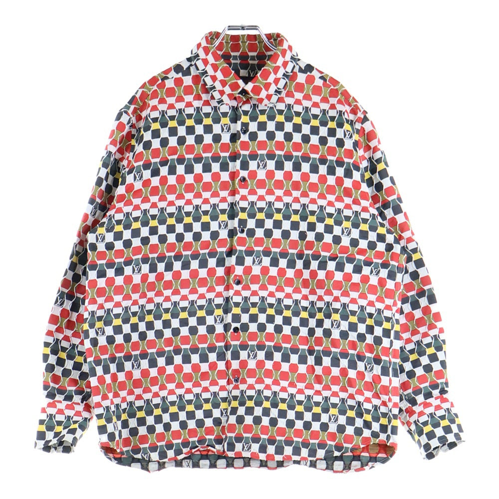 LOUIS VUITTON(ルイヴィトン) 22SS Amen Break アーメンブレイク ダミエ総柄ジャガード ロングスリーブ 長袖シャツ マルチカラー レッド/ブラック RM221 KA6 HMS82W