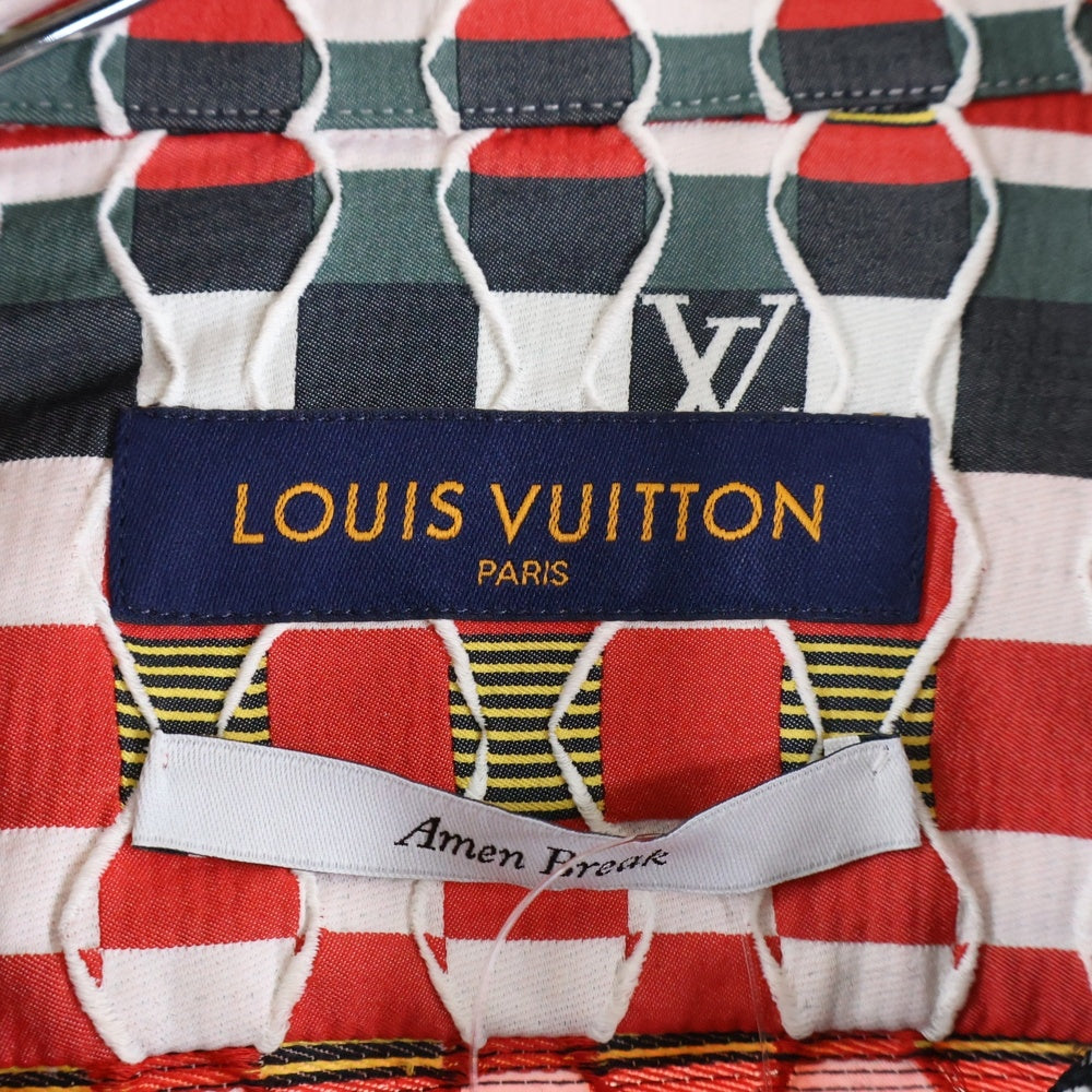 LOUIS VUITTON(ルイヴィトン) 22SS Amen Break アーメンブレイク ダミエ総柄ジャガード ロングスリーブ 長袖シャツ マルチカラー レッド/ブラック RM221 KA6 HMS82W