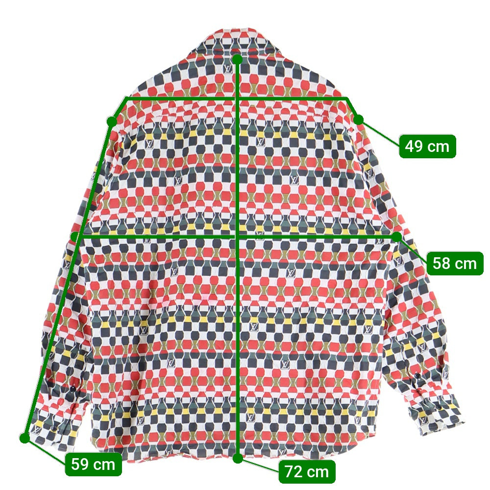 LOUIS VUITTON(ルイヴィトン) 22SS Amen Break アーメンブレイク ダミエ総柄ジャガード ロングスリーブ 長袖シャツ マルチカラー レッド/ブラック RM221 KA6 HMS82W