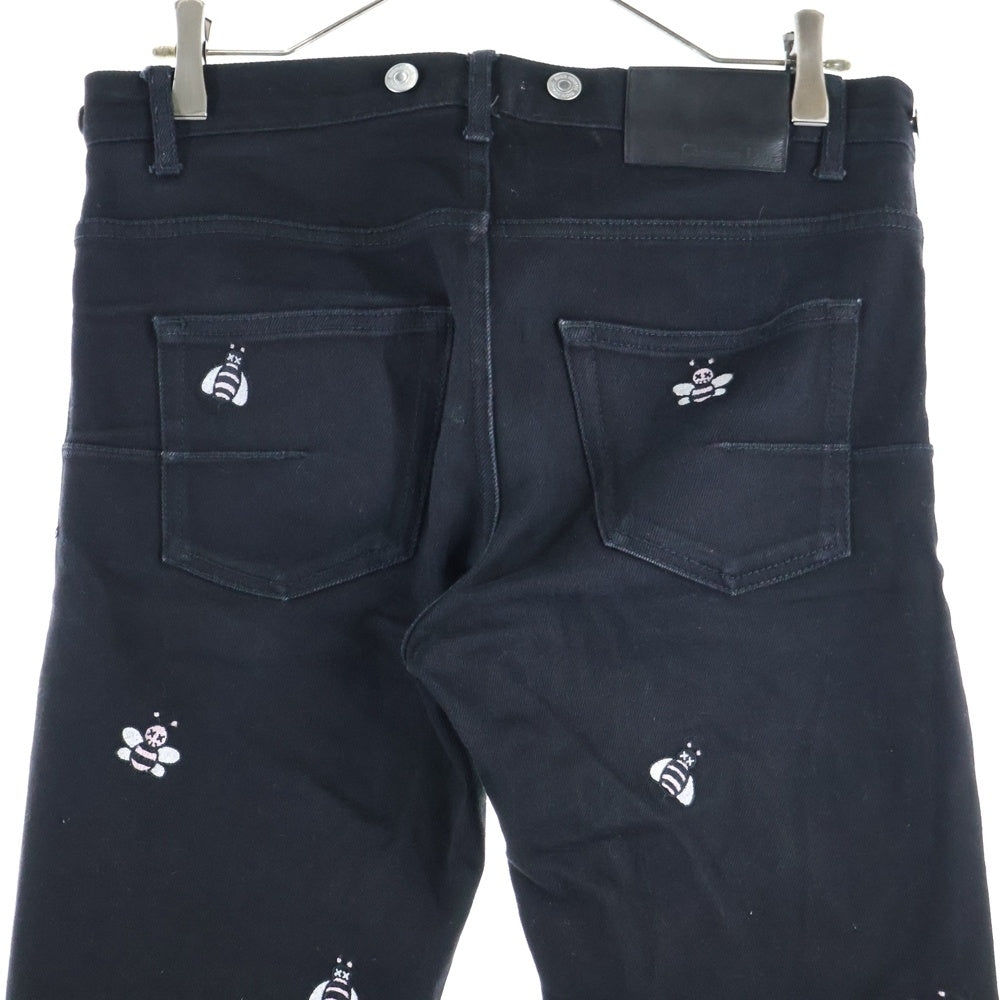 DIOR(ディオール) 19SS ×KAWS カウズ BEE 刺繍 総柄 ストレッチ スリムスキニー デニムパンツ ジーンズ ブラック 923DS11Z9093