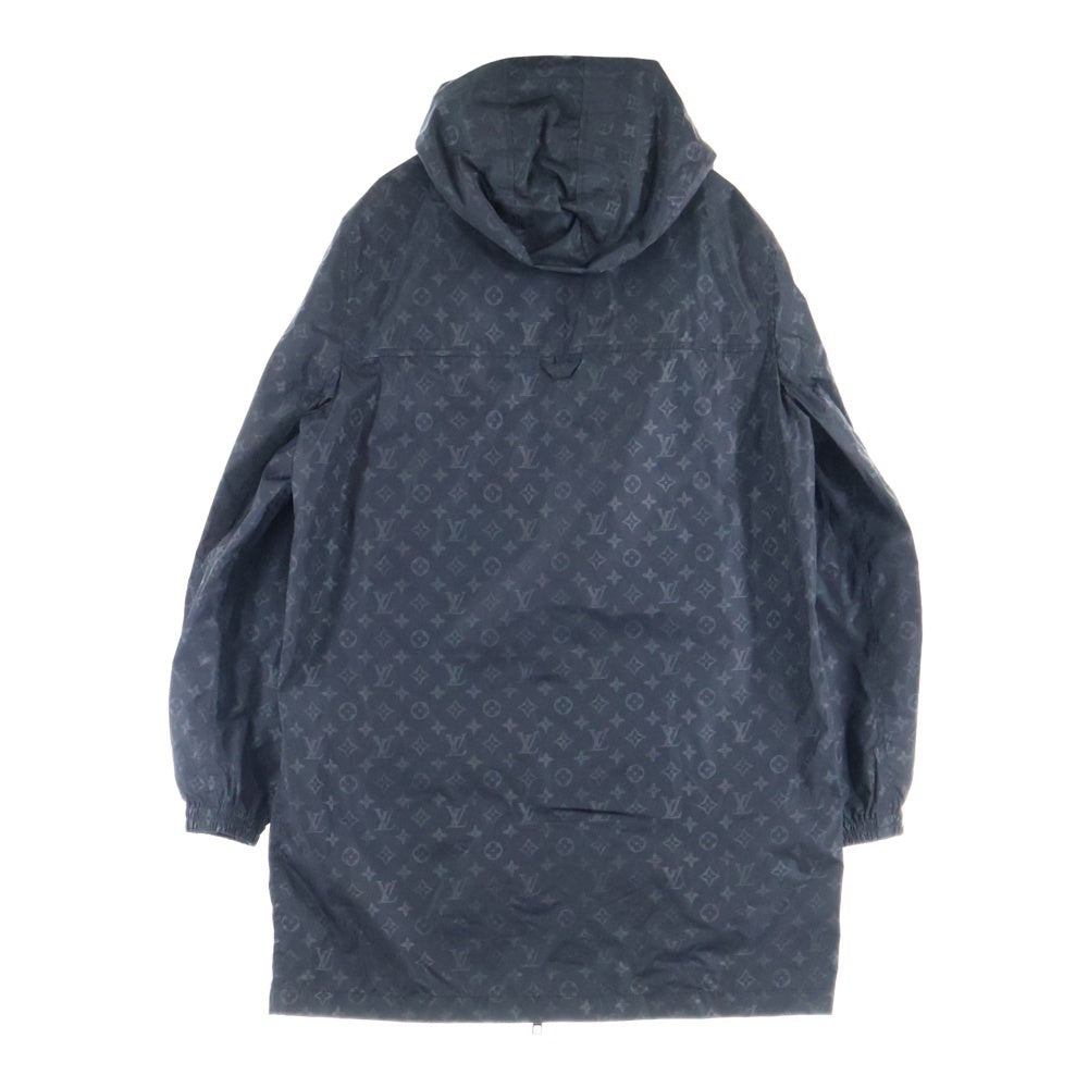 LOUIS VUITTON(ルイヴィトン) 22AW モノグラム総柄 ナイロン フーデッド ジップアップ ロング ジャケット コート ブラック RM222Q ON5 HNK48W