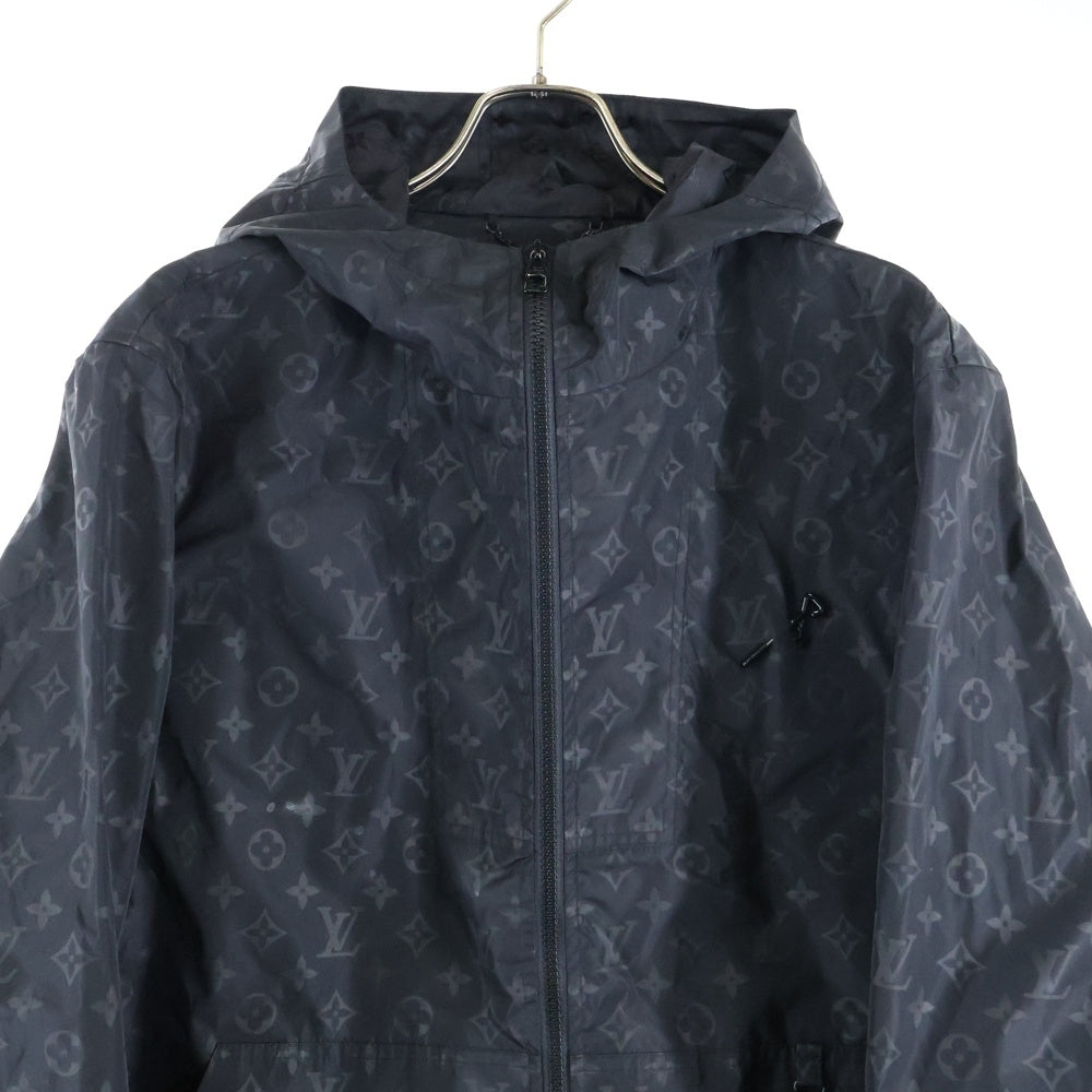 LOUIS VUITTON(ルイヴィトン) 22AW モノグラム総柄 ナイロン フーデッド ジップアップ ロング ジャケット コート ブラック RM222Q ON5 HNK48W