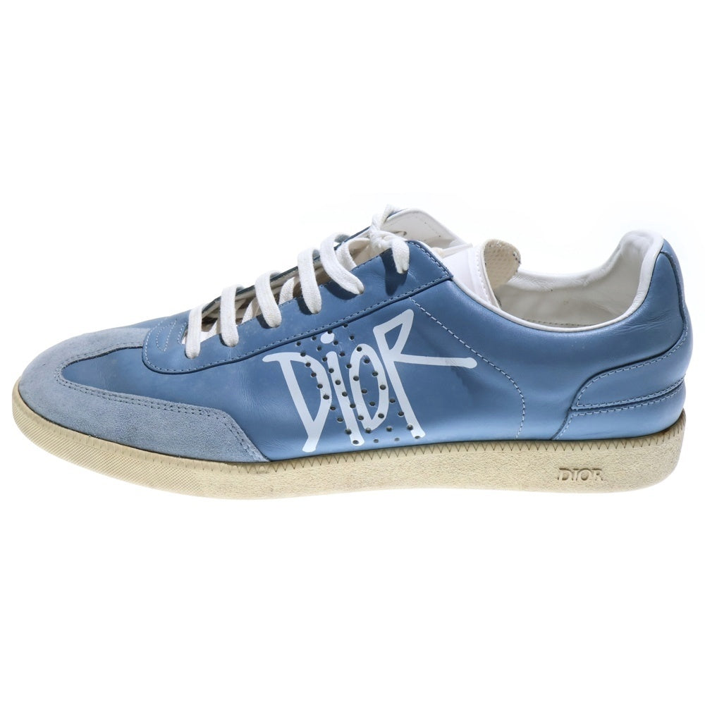 DIOR(ディオール) 25AW ×Shawn Stussy B01 ショーン ステューシー ロゴプリント BEE レザー レースアップ ローカットシューズ スニーカー ライトブルー