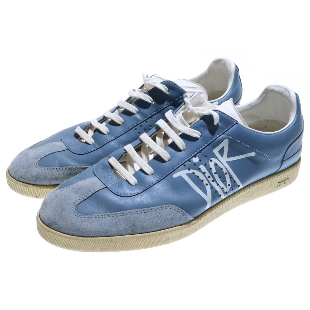 DIOR(ディオール) 25AW ×Shawn Stussy B01 ショーン ステューシー ロゴプリント BEE レザー レースアップ ローカットシューズ スニーカー ライトブルー