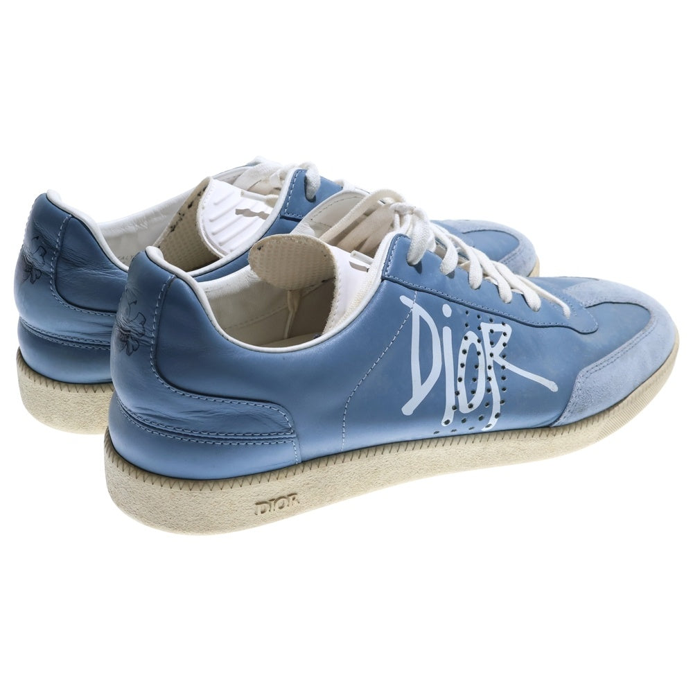 DIOR(ディオール) 25AW ×Shawn Stussy B01 ショーン ステューシー ロゴプリント BEE レザー レースアップ ローカットシューズ スニーカー ライトブルー