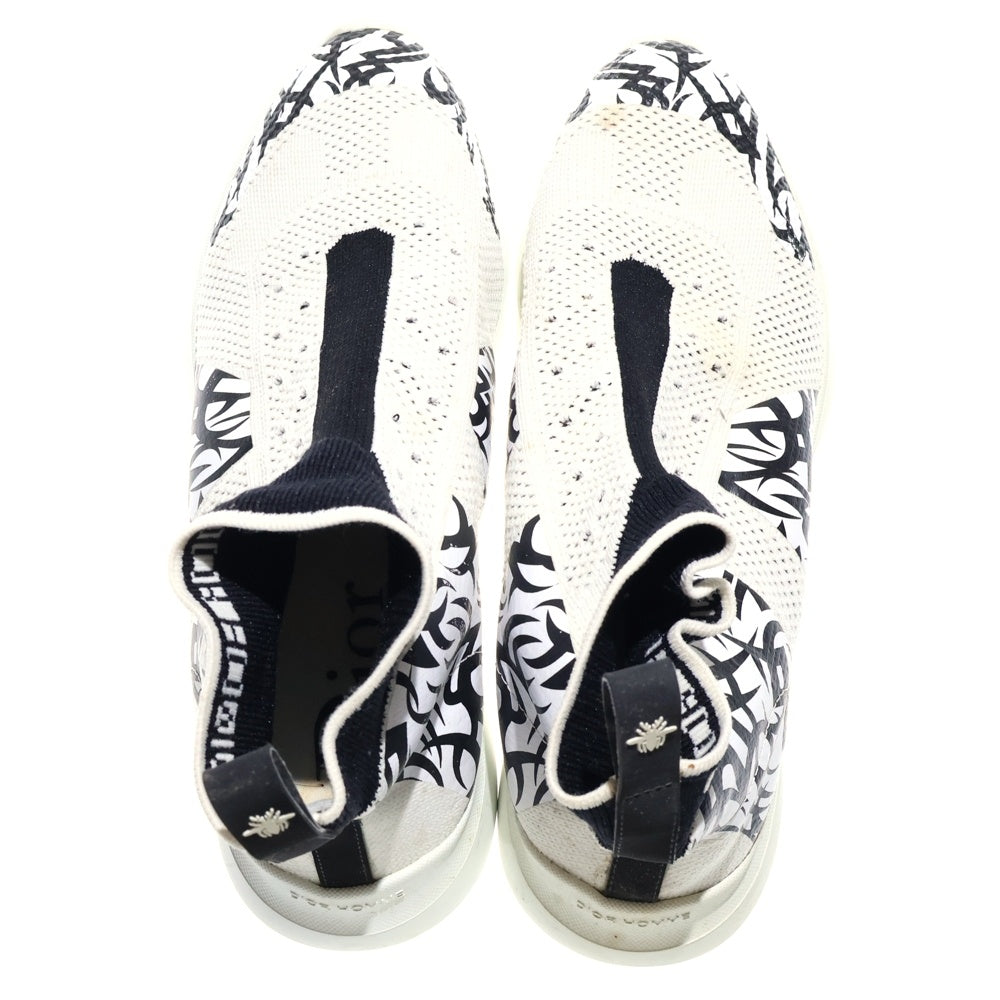Dior HOMME(ディオールオム) 18AW トライバル柄 BEE ロゴ ニット ソックス ハイカットシューズ スニーカー ホワイト/ブラック