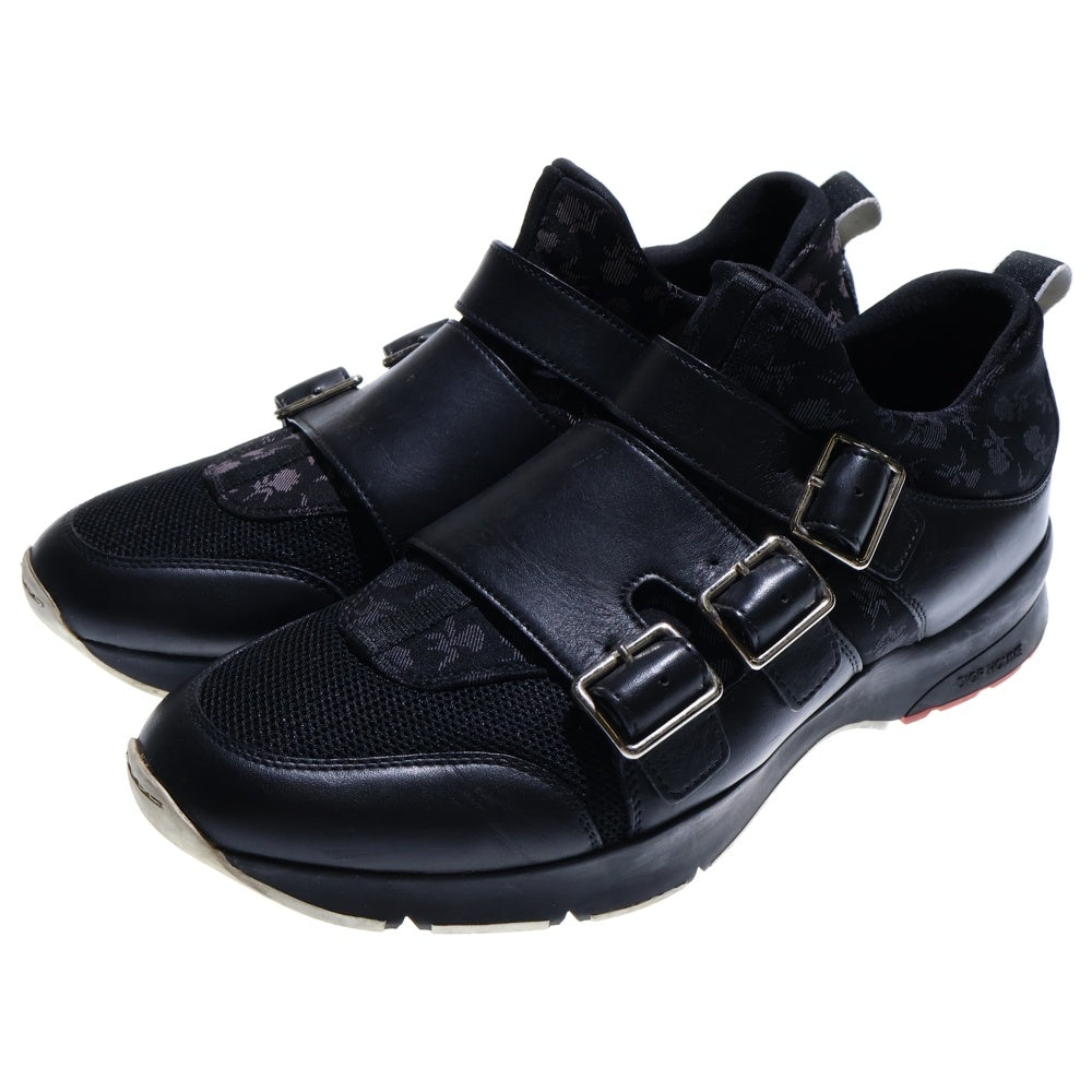 Dior HOMME(ディオールオム) モンクストラップ レザー メッシュ フラワー柄 ローカットシューズ スニーカー ブラック